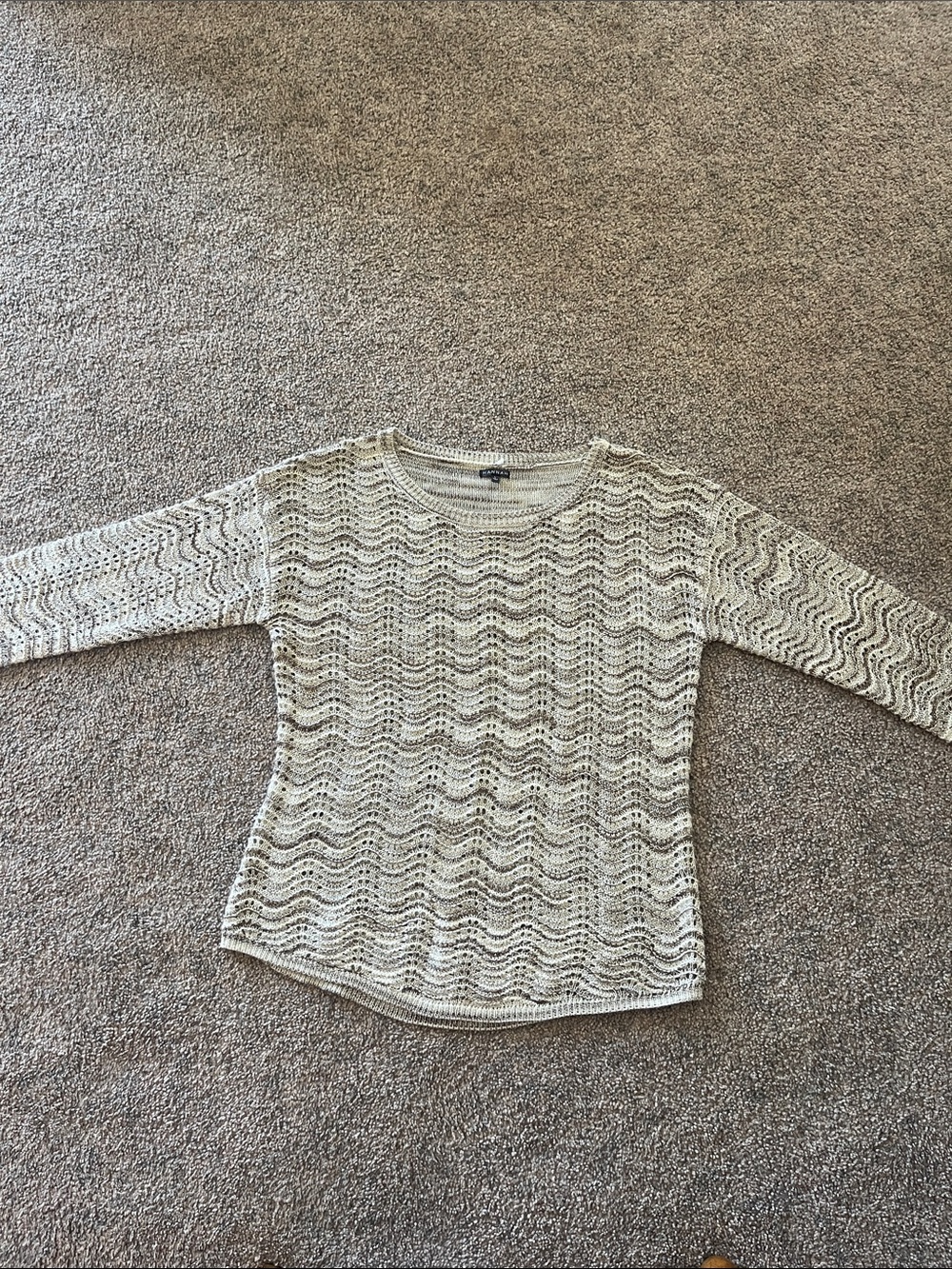 Hannah Cream/Brown Crochet Knit Quarter Sleeve Sweater